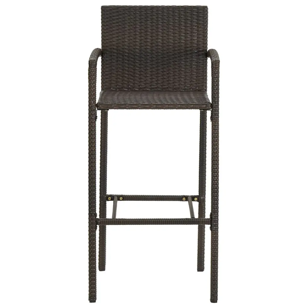 Bar Stools 4 Piece Brown PE Rattan and Steel Weather Resistant Indoor Outdoor Kitchen Seating with Armrests and Footrest