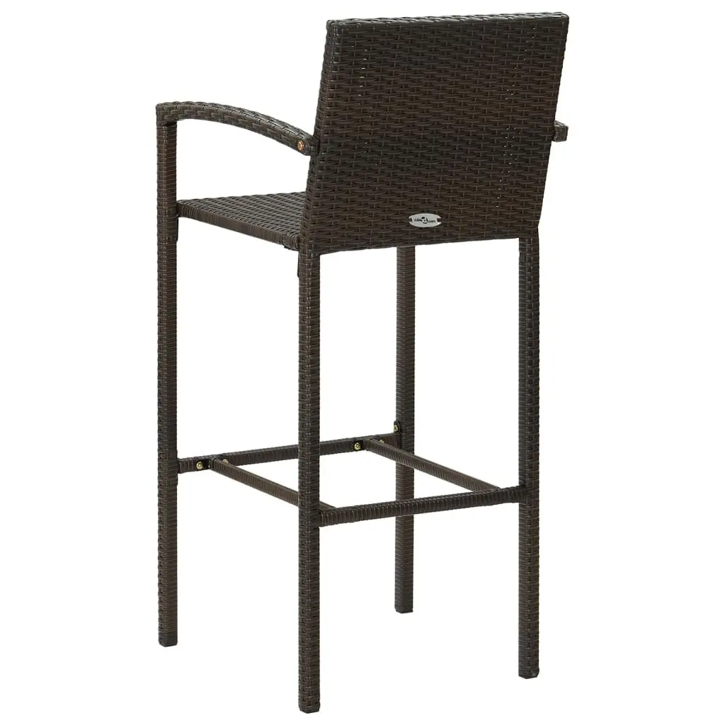 Bar Stools 4 Piece Brown PE Rattan and Steel Weather Resistant Indoor Outdoor Kitchen Seating with Armrests and Footrest