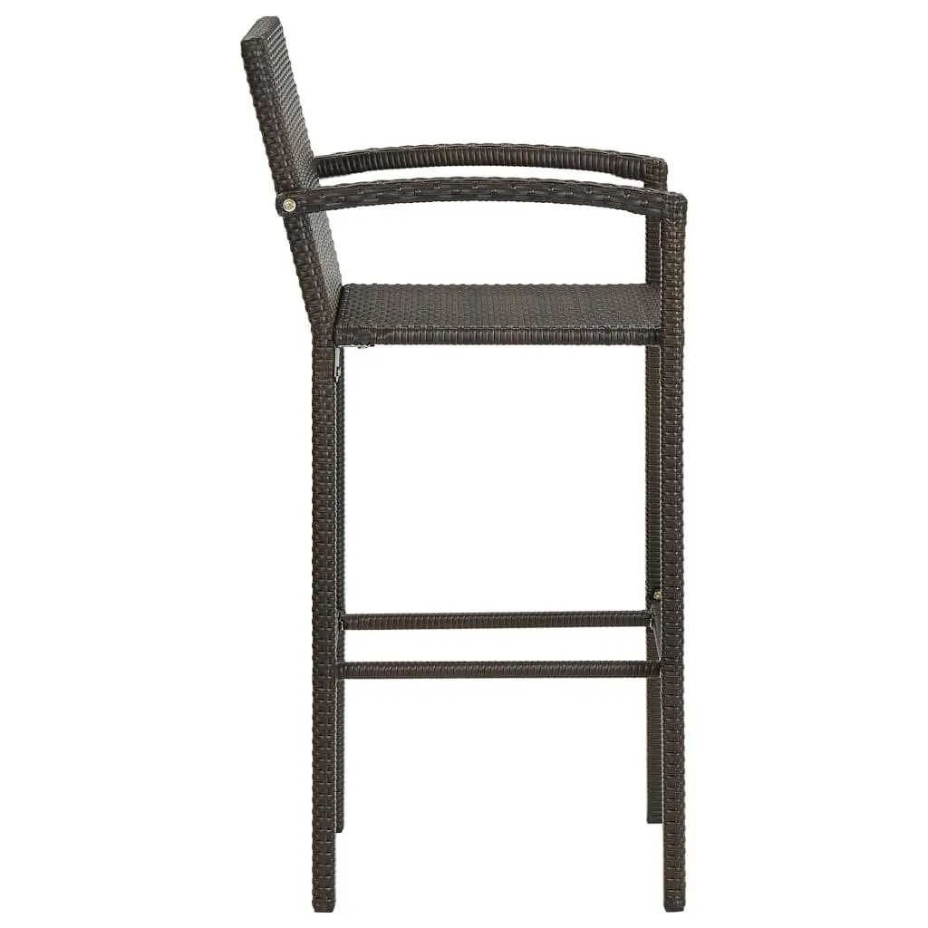 Bar Stools 4 Piece Brown PE Rattan and Steel Weather Resistant Indoor Outdoor Kitchen Seating with Armrests and Footrest