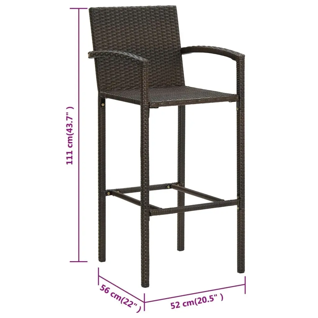 Bar Stools 4 Piece Brown PE Rattan and Steel Weather Resistant Indoor Outdoor Kitchen Seating with Armrests and Footrest