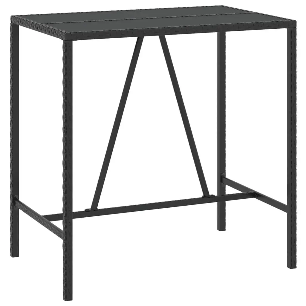 Bar Table Glass Top Black Outdoor Patio Poly Rattan Furniture