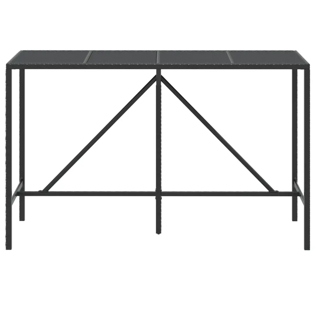 Bar Table Poly Rattan Tempered Glass Top 180x70x110cm Black Outdoor Patio Furniture