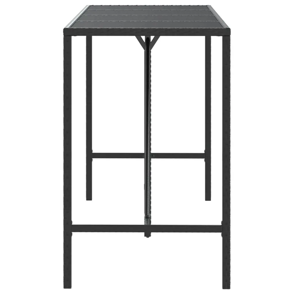 Bar Table Poly Rattan Tempered Glass Top 180x70x110cm Black Outdoor Patio Furniture