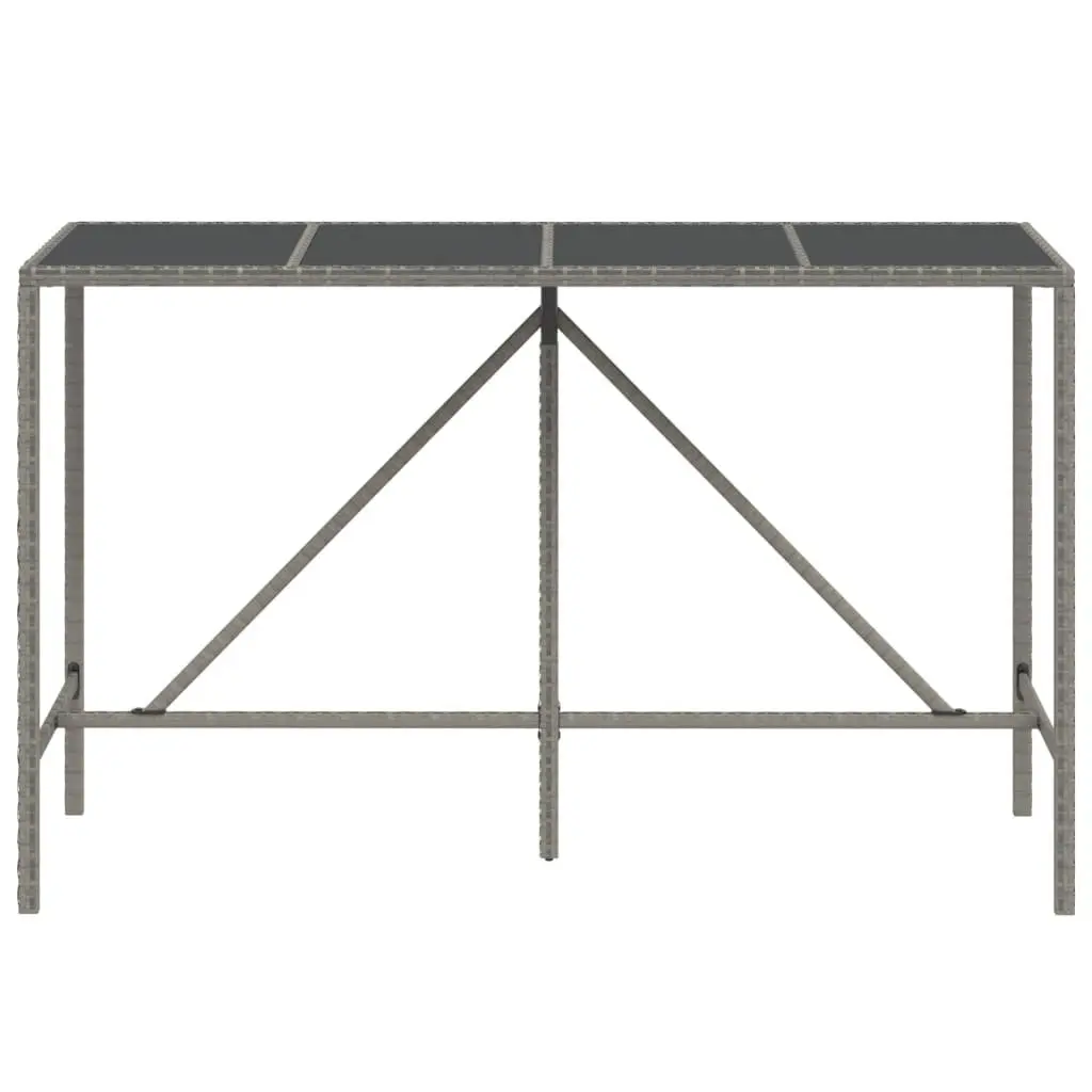 Bar Table Tempered Glass Top 180x70x110cm Grey PE Poly Rattan Outdoor Patio Furniture