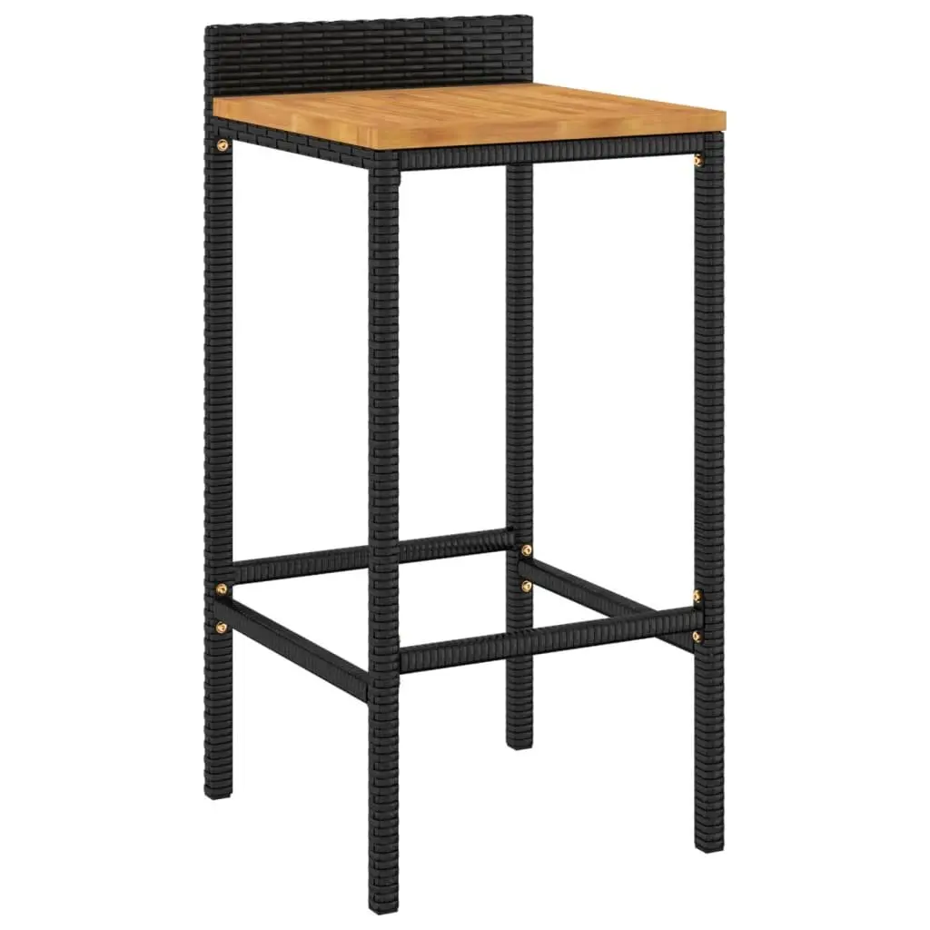 Bar Stools Poly Rattan Wooden Seat Black 2 Piece Set