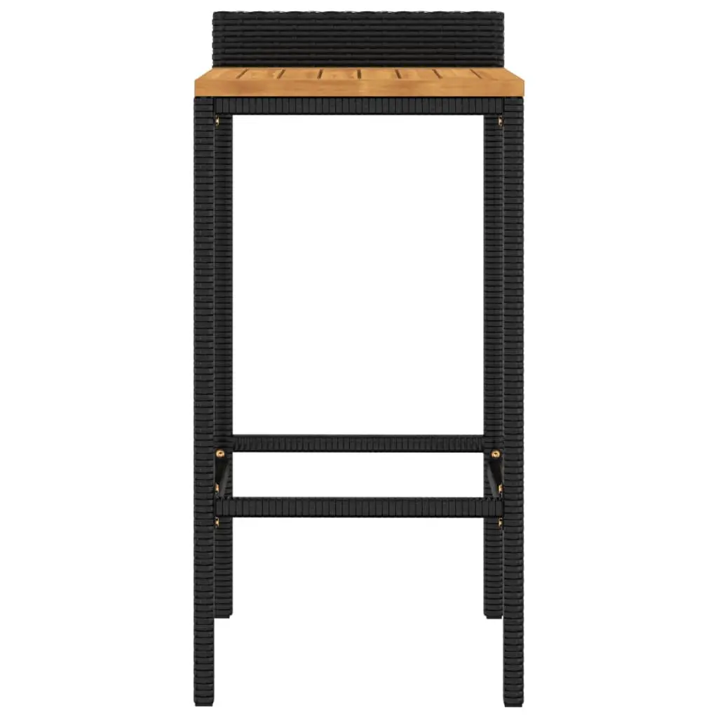 Bar Stools Poly Rattan Wooden Seat Black 2 Piece Set