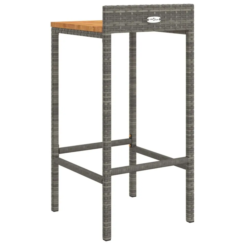 Bar Stools Rattan Wood Acacia 2 pcs Grey Outdoor Indoor