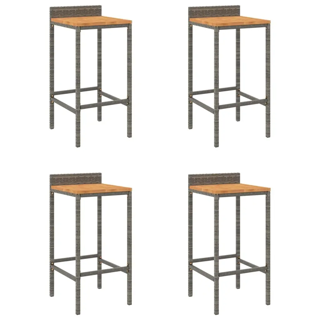 Bar Stools PE Rattan Wooden Seat 4 Piece Grey Outdoor Indoor Kitchen Dining
