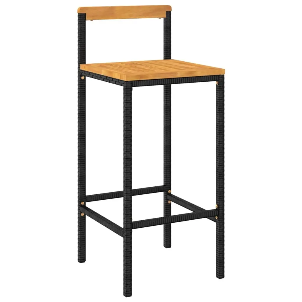 Bar Stools 2 pcs Black Poly Rattan Wood Acacia Modern Kitchen Outdoor Indoor