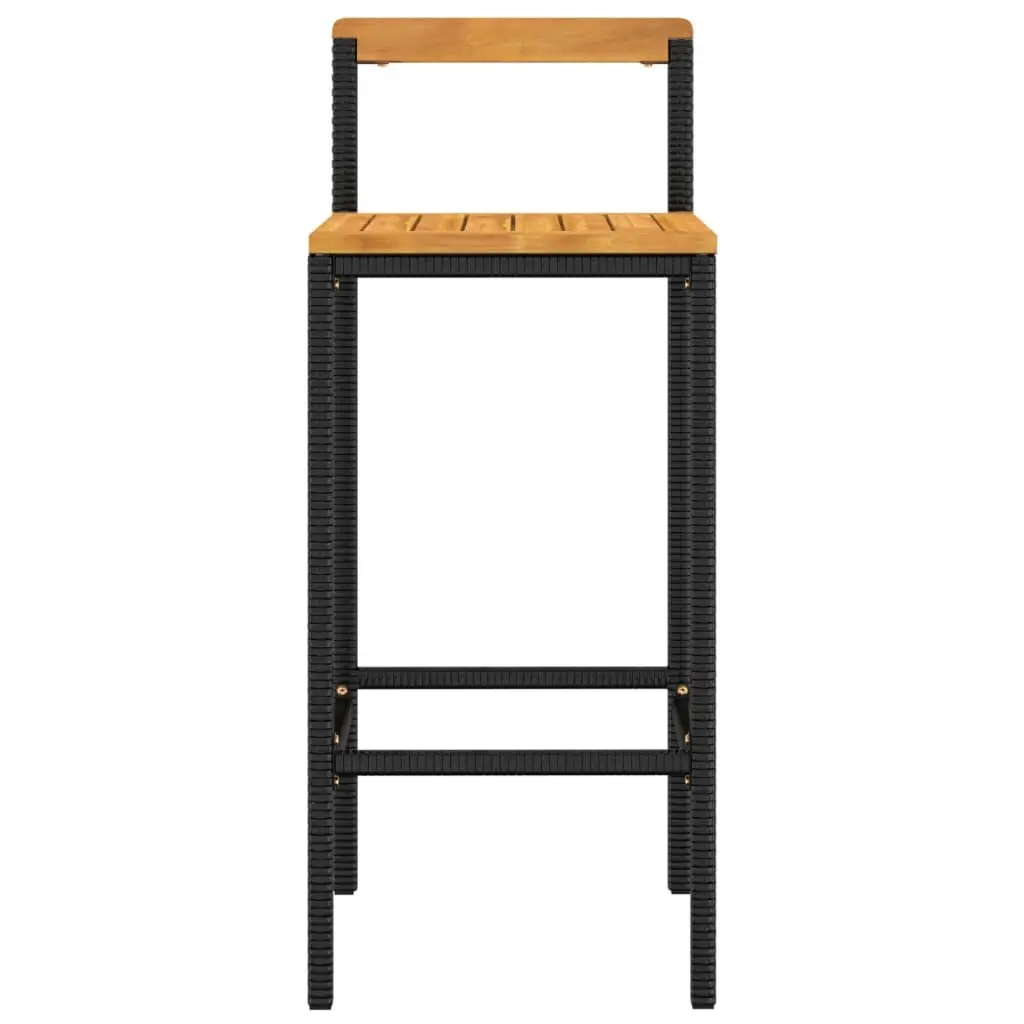 Bar Stools 2 pcs Black Poly Rattan Wood Acacia Modern Kitchen Outdoor Indoor