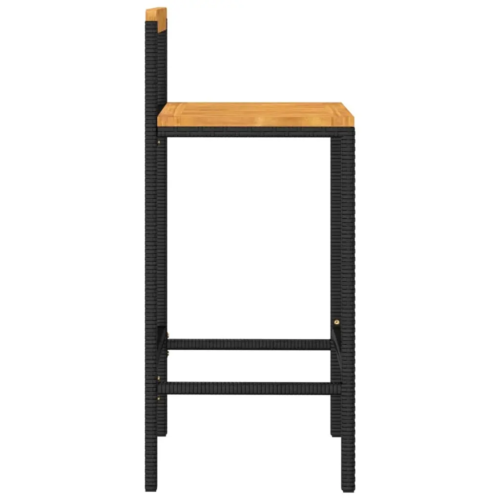 Bar Stools 2 pcs Black Poly Rattan Wood Acacia Modern Kitchen Outdoor Indoor
