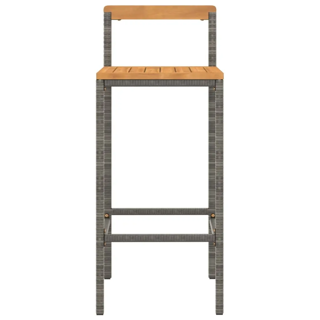 Bar Stools PE Rattan Wooden Seat 2 Piece Grey Indoor Outdoor Kitchen Counter