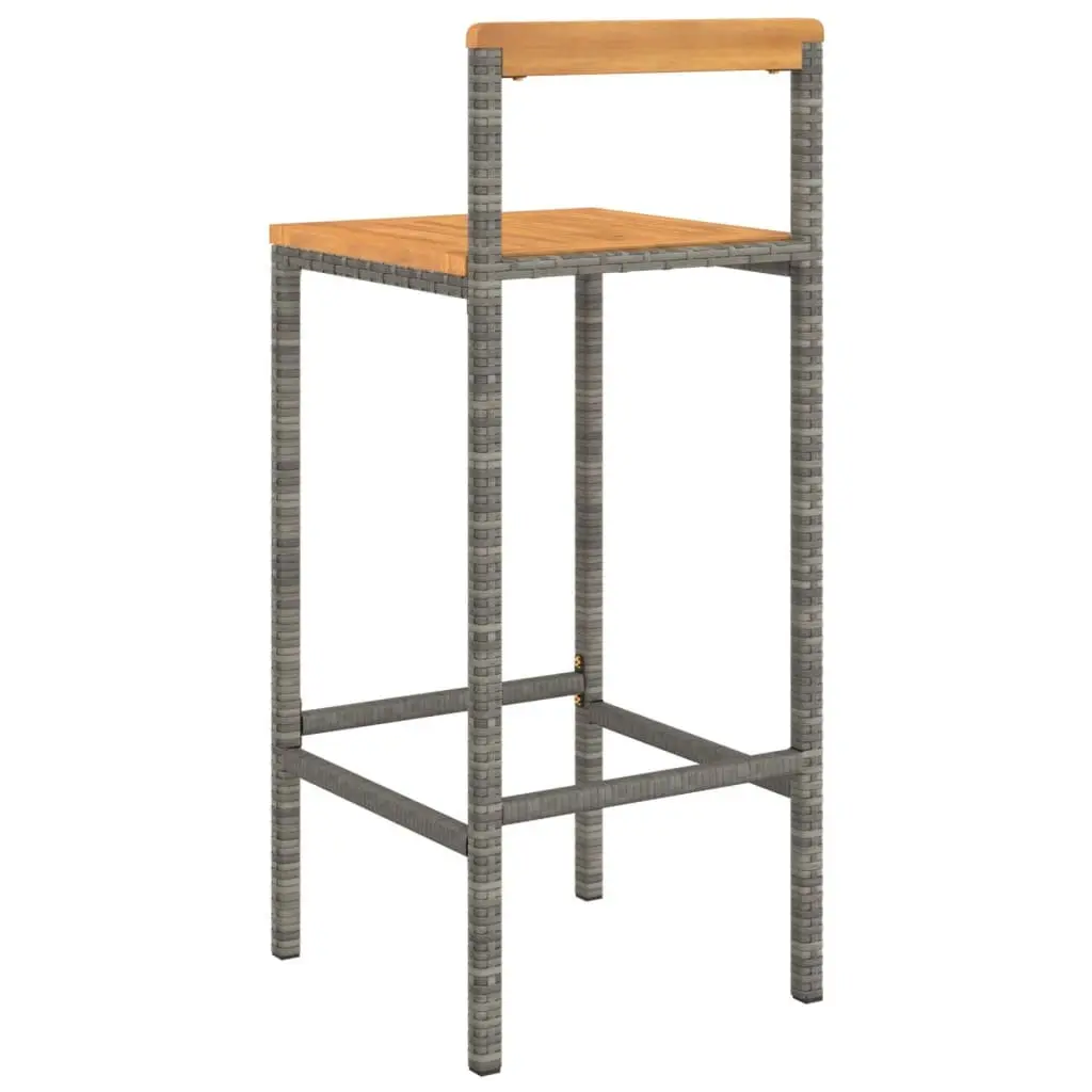 Bar Stools PE Rattan Wooden Seat 2 Piece Grey Indoor Outdoor Kitchen Counter