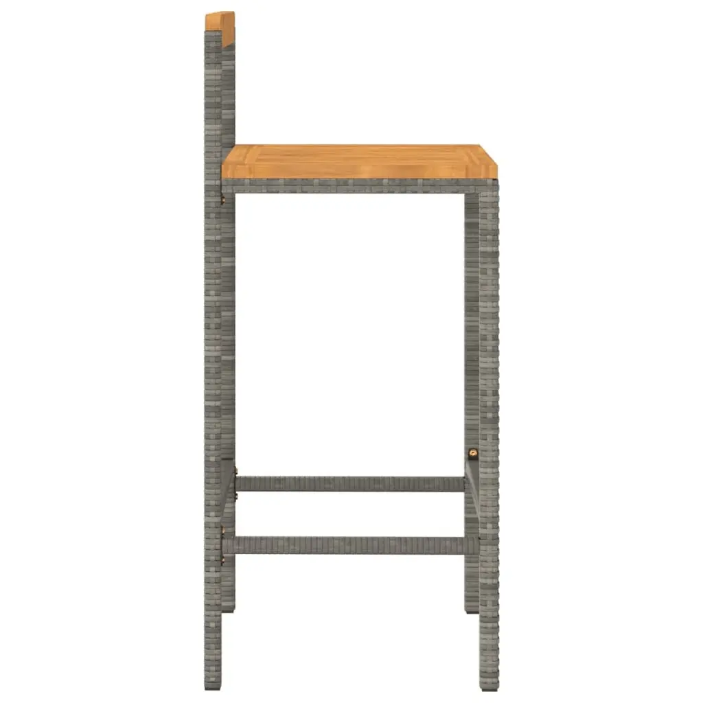 Bar Stools PE Rattan Wooden Seat 2 Piece Grey Indoor Outdoor Kitchen Counter