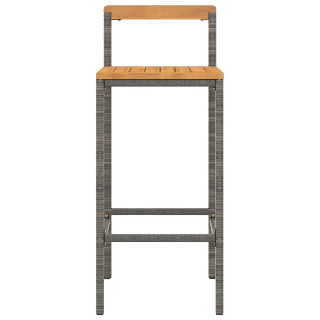 Bar Stools Poly Rattan Wooden Seat 4 Piece Grey Indoor Outdoor Dining Chair