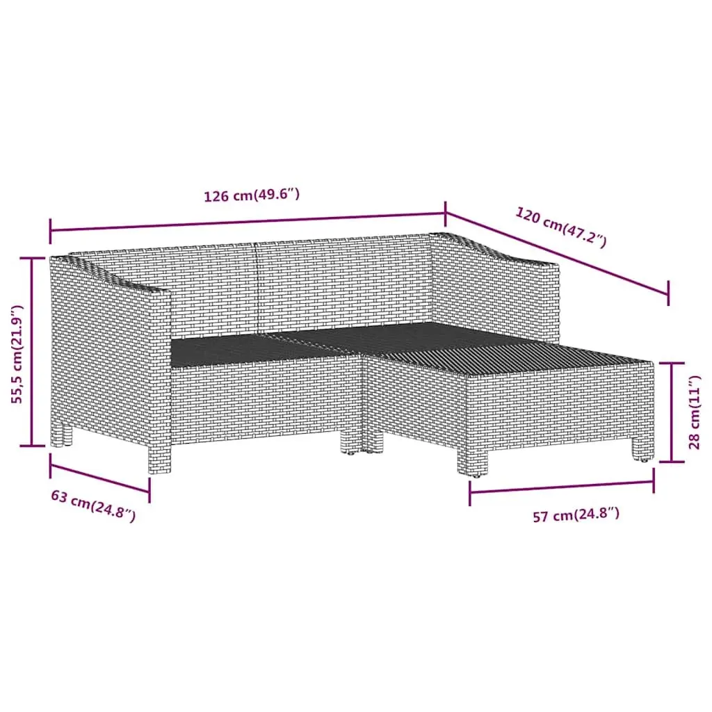 3 Piece Garden Lounge Set Grey Poly Rattan Outdoor Furniture with Cushions