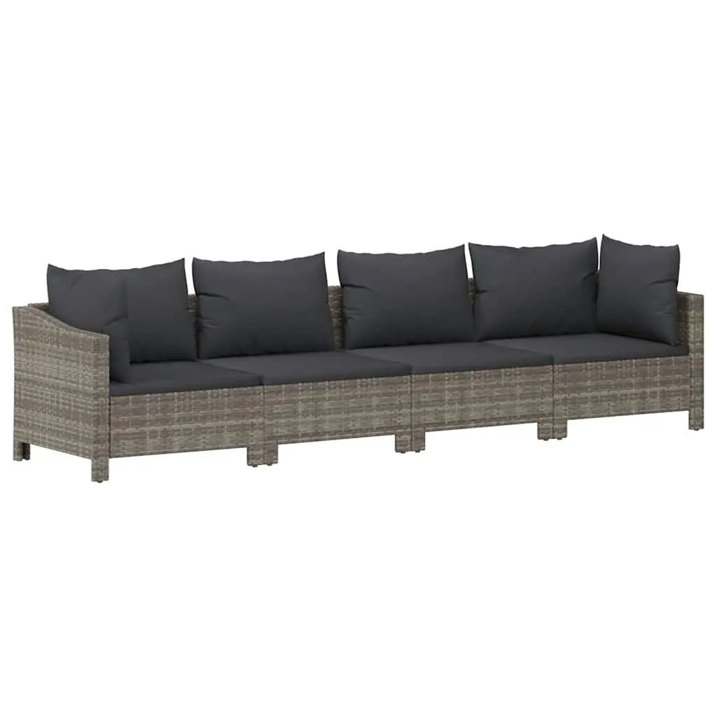Garden Lounge Set 4 Piece Outdoor Furniture Grey Poly Rattan Sofa with Cushions