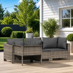 4 Piece Garden Lounge Set Grey Poly Rattan Outdoor Furniture with Cushions
