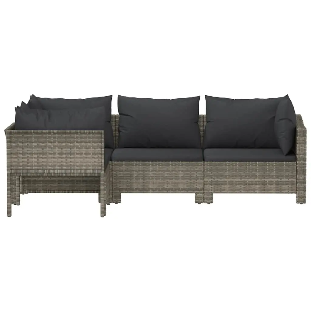 4 Piece Garden Lounge Set Grey Poly Rattan Outdoor Furniture with Cushions