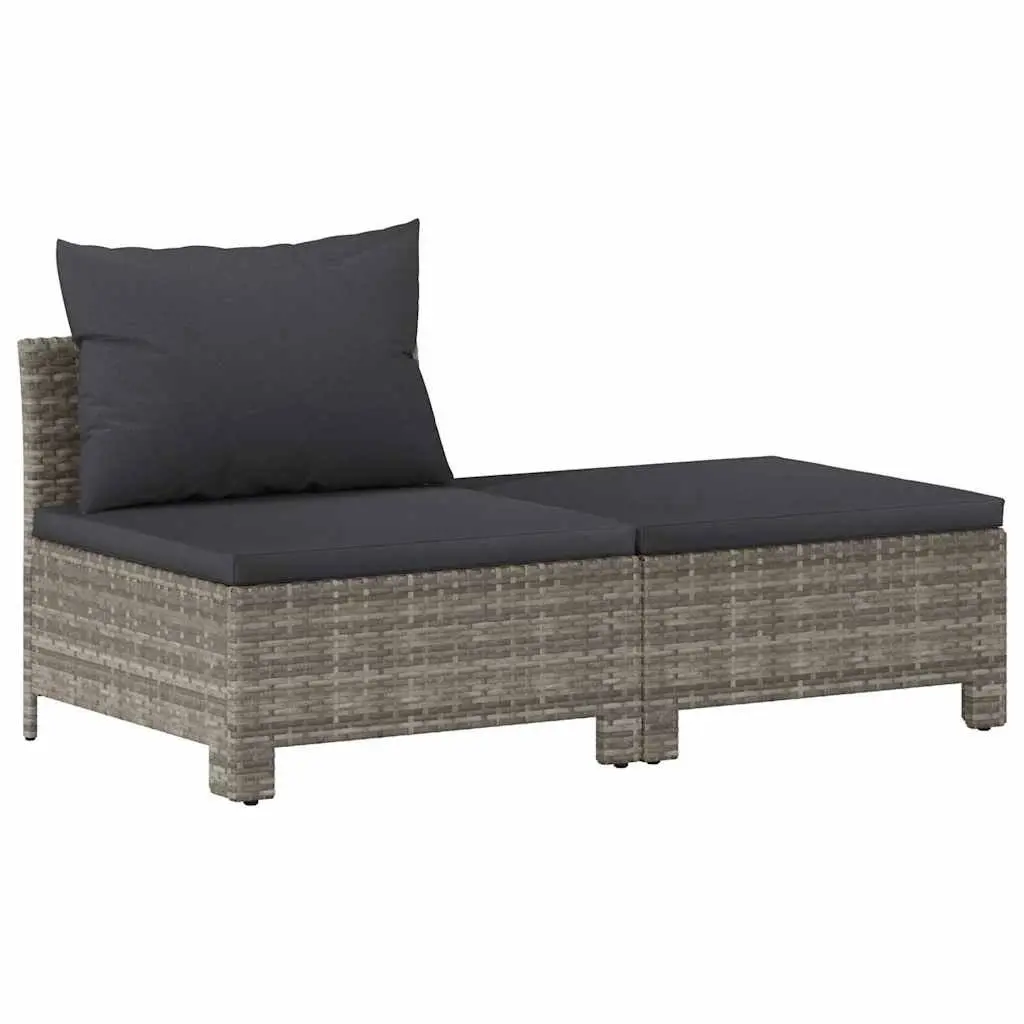 Garden Lounge Set Poly Rattan Steel Frame 2 Piece Outdoor Furniture Grey with Cushions