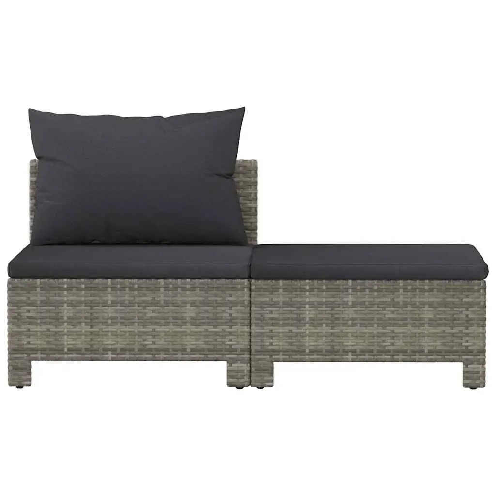 Garden Lounge Set Poly Rattan Steel Frame 2 Piece Outdoor Furniture Grey with Cushions