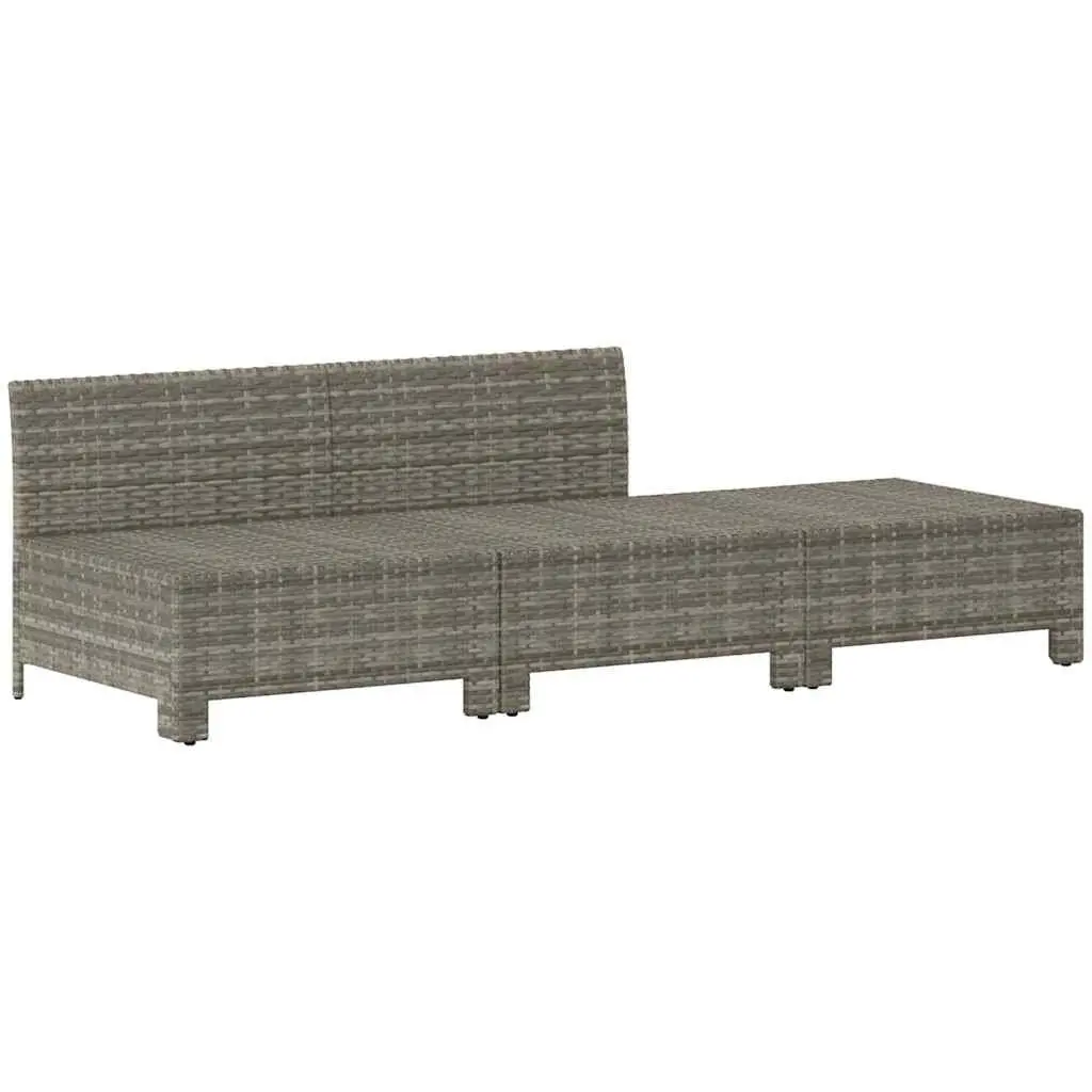 3 Piece Garden Lounge Set Poly Rattan Steel Frame Grey Outdoor Furniture