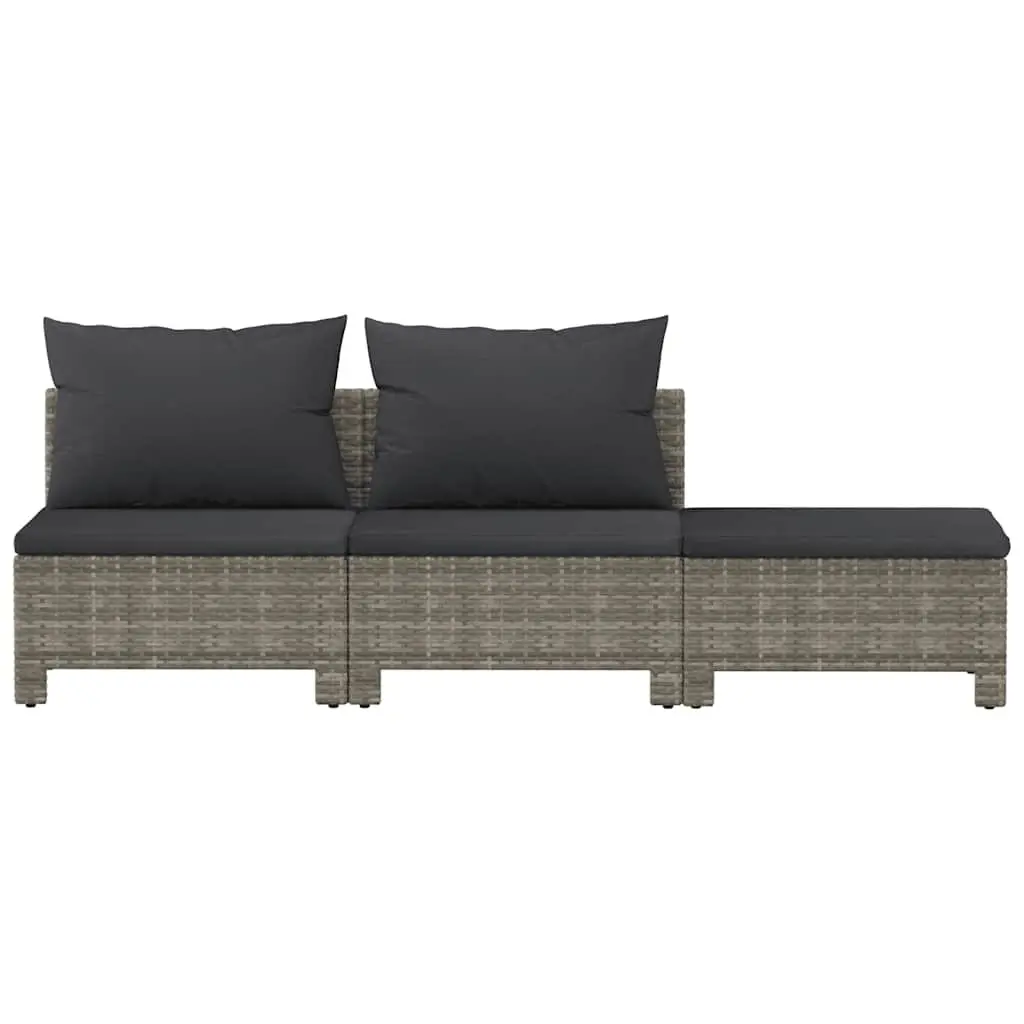 3 Piece Garden Lounge Set Poly Rattan Steel Frame Grey Outdoor Furniture