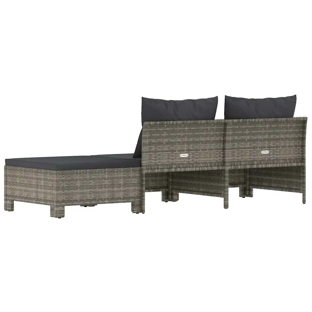 3 Piece Garden Lounge Set Poly Rattan Steel Frame Grey Outdoor Furniture