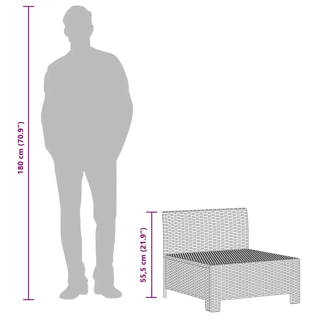 Garden Middle Sofa Poly Rattan Grey Outdoor Modular Sectional Seat