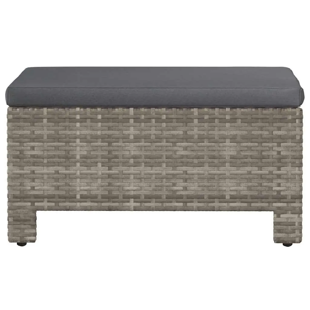 Garden Footrest with Cushion Grey Poly Rattan Outdoor Furniture Relaxing