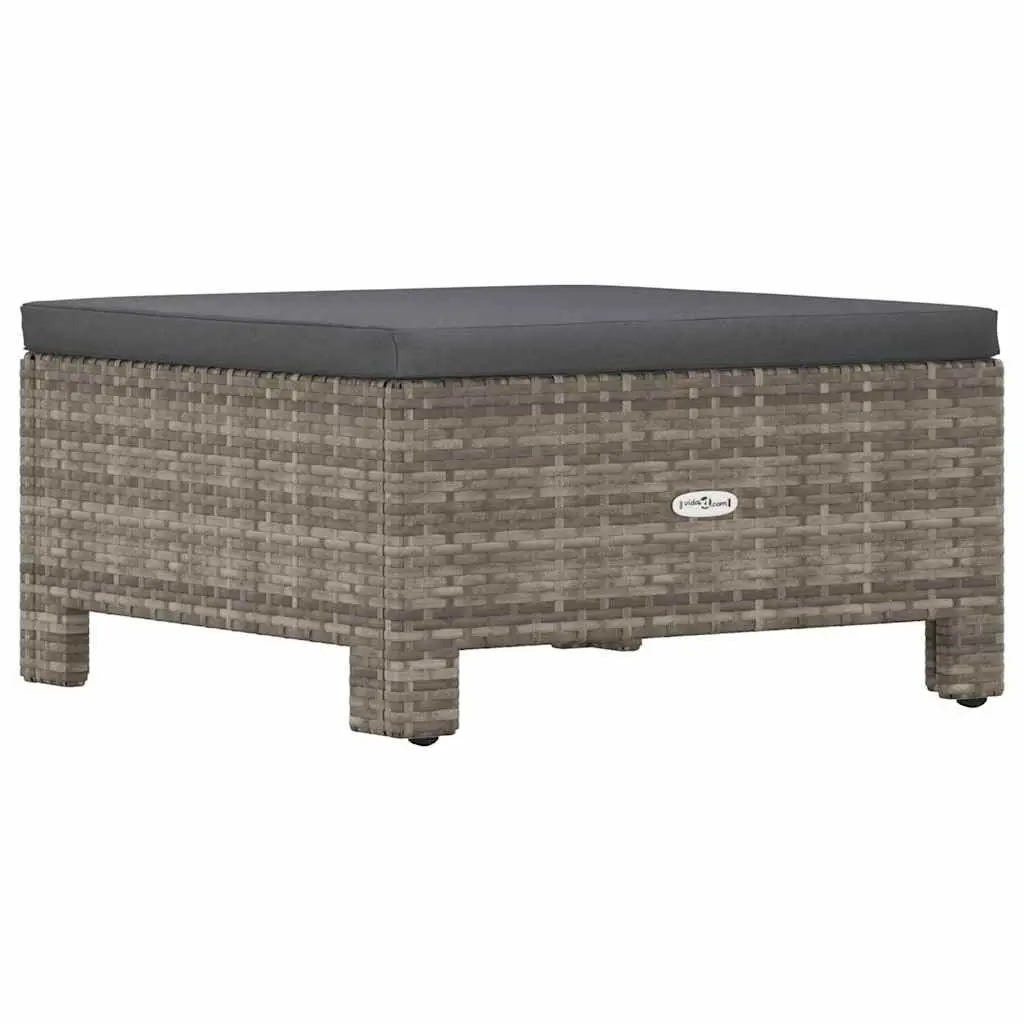 Garden Footrest with Cushion Grey Poly Rattan Outdoor Furniture Relaxing