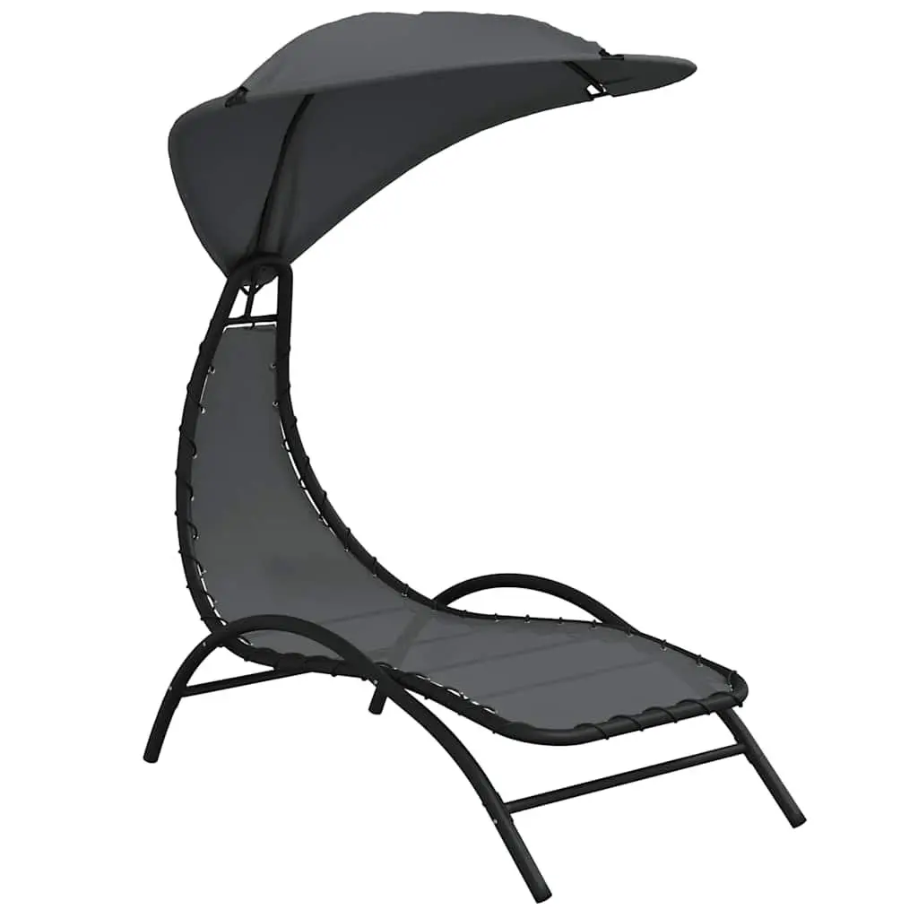 Sun Lounger Textilene Fabric Steel Adjustable Reclining Chair with Canopy Grey