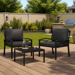 Practical Black Garden Chair with Steel Frame and Cushions