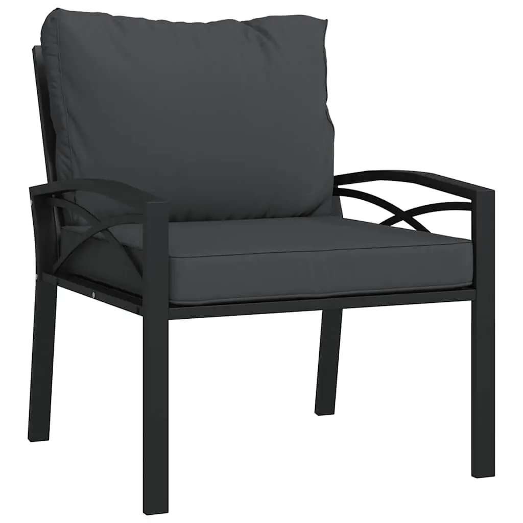 Garden Chair Steel Frame Grey Cushions Black Patio