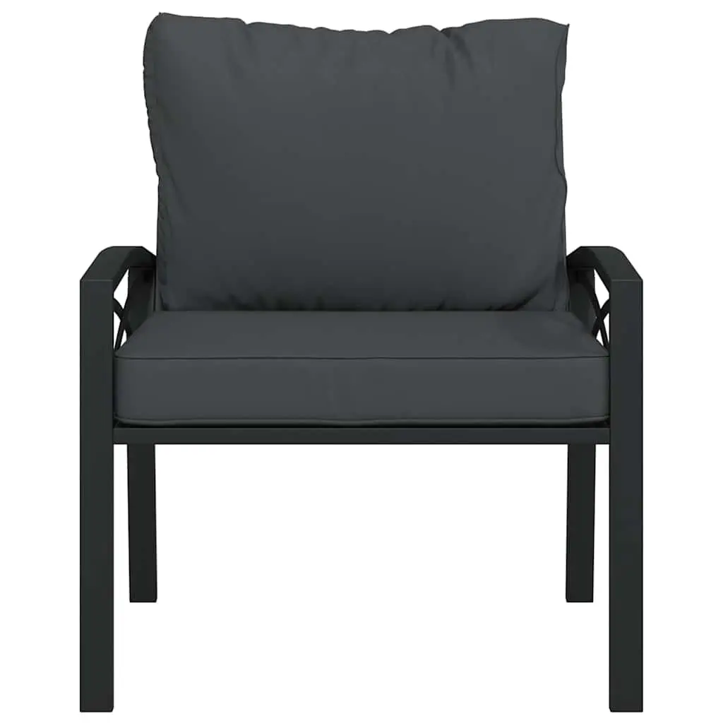 Garden Chair Steel Frame Grey Cushions Black Patio