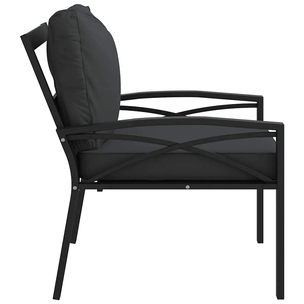 Garden Chair Steel Frame Grey Cushions Black Patio