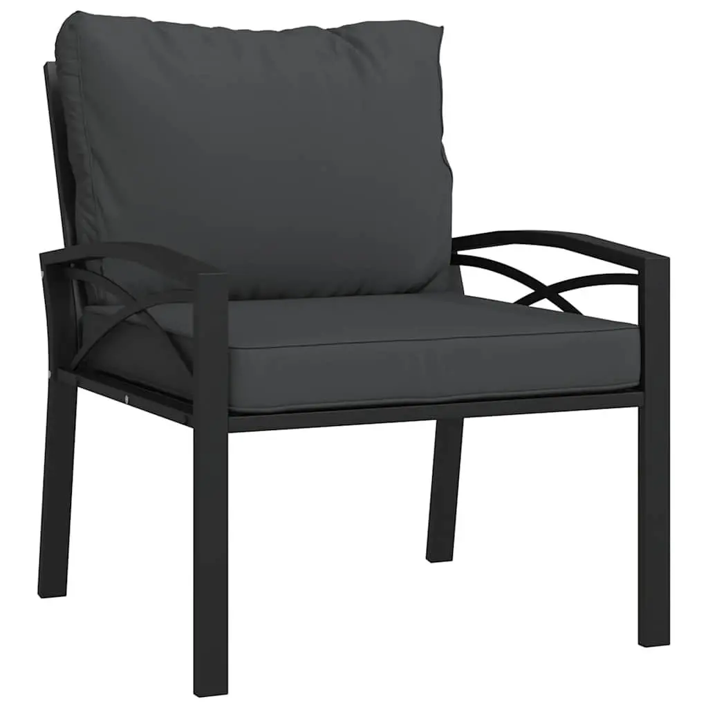 Outdoor Garden Chairs Steel Frame 2 Piece Set Black with Cushions