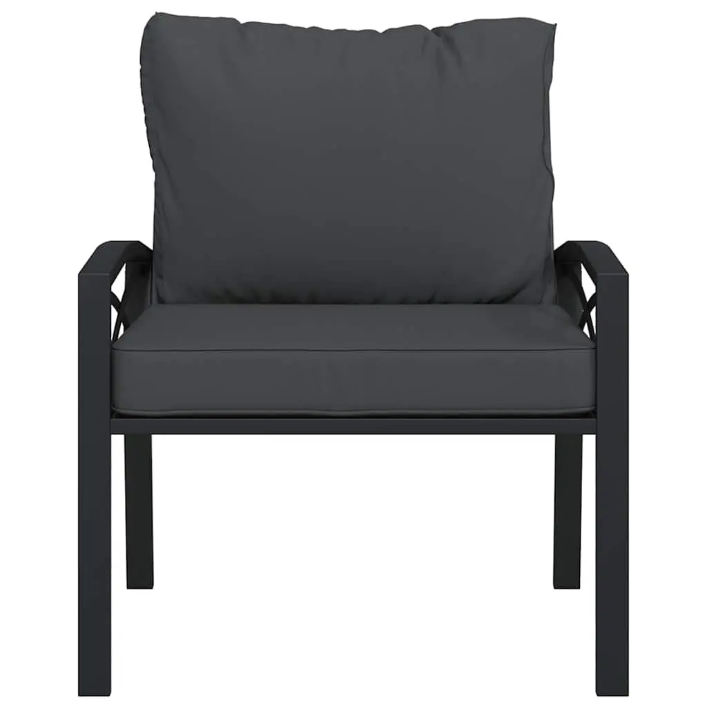 Outdoor Garden Chairs Steel Frame 2 Piece Set Black with Cushions