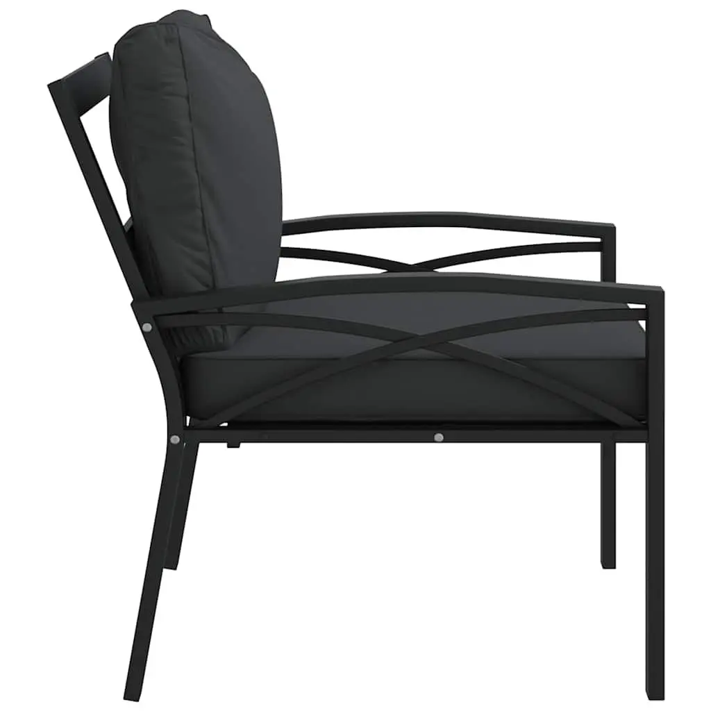 Outdoor Garden Chairs Steel Frame 2 Piece Set Black with Cushions