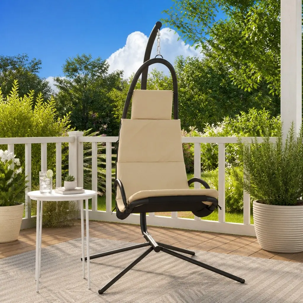 Garden Swing Chair Oxford Fabric Cream Steel Frame