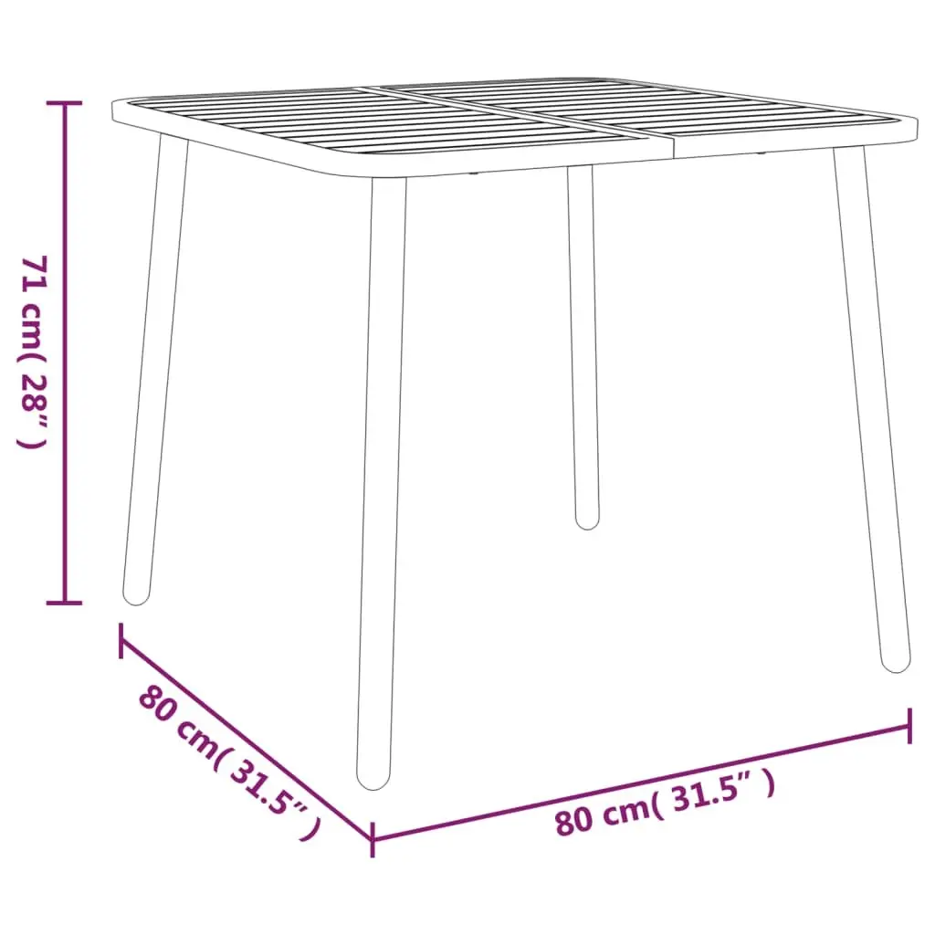 Garden Table Steel Frame Slatted 80x80x71cm Anthracite