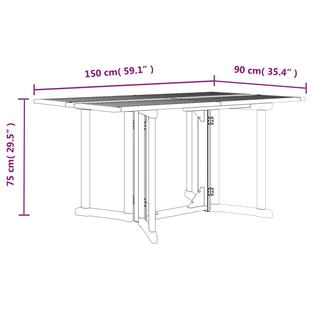 Folding Butterfly Garden Table Solid Teak Wood 150 x 90 x 75 cm Brown