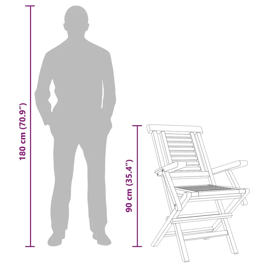 Folding Garden Chairs Solid Teak Wood Brown 2 Piece Outdoor Seating with Backrest and Armrests