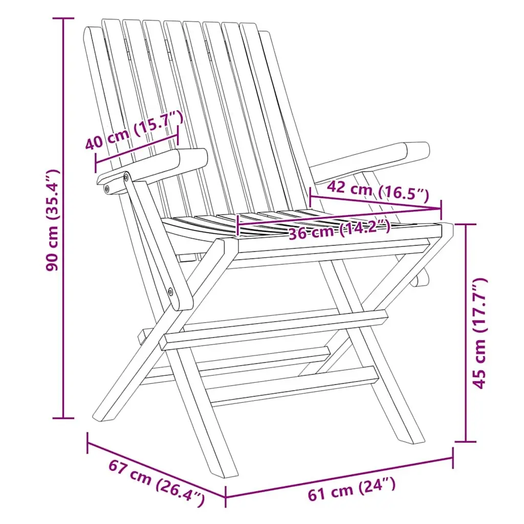 Folding Garden Chairs Solid Wood Brown 2 Piece Outdoor Seating with Backrest and Armrests
