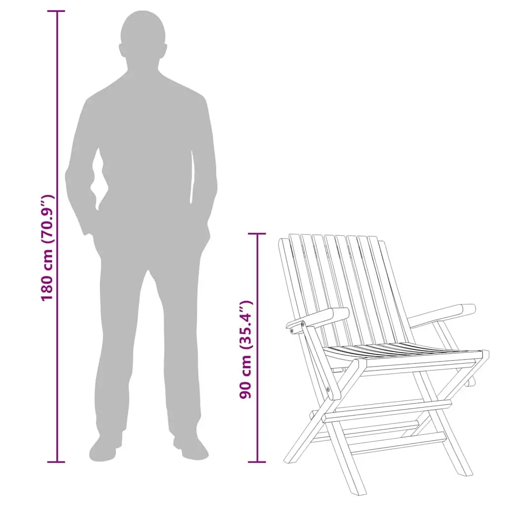 Folding Garden Chairs Solid Wood Brown 2 Piece Outdoor Seating with Backrest and Armrests