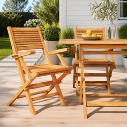 Folding Garden Chairs 2 pcs Solid Wood Outdoor Seating Backrest Armrests Brown