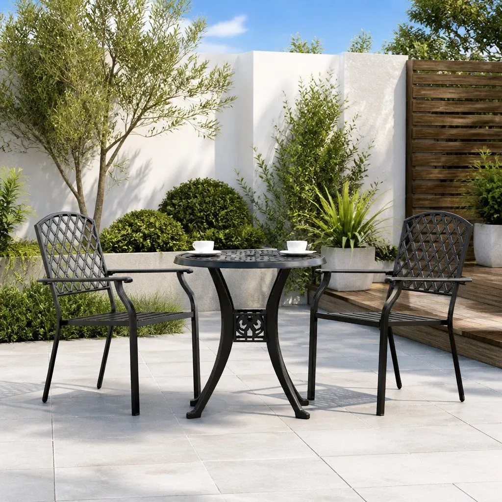 Stackable Steel Frame Garden Chairs Modern Lounge Anthracite 2 Piece