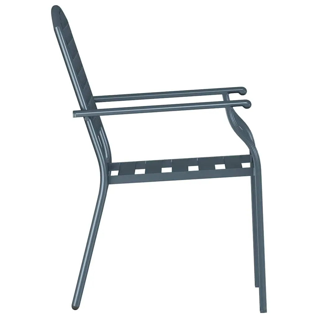 Stackable Steel Frame Garden Chairs Modern Lounge Anthracite 2 Piece