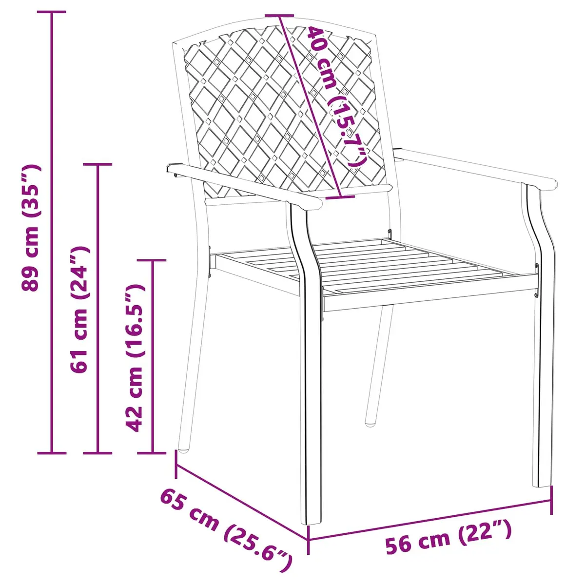 Stackable Steel Frame Garden Chairs Modern Lounge Anthracite 2 Piece