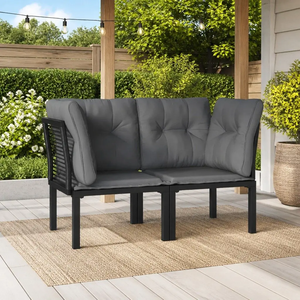 Garden Corner Chairs PE Rattan Modular 2 pcs Black Grey Outdoor Furniture